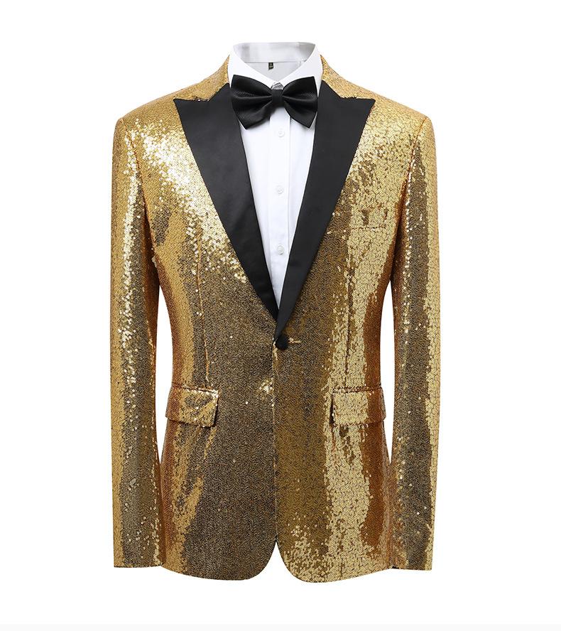 Gold Sequin Stage Performance Suit Jacket  Men's Korean Style Blazer For Nightclub, Wedding Host, Emcee, Photoshoot