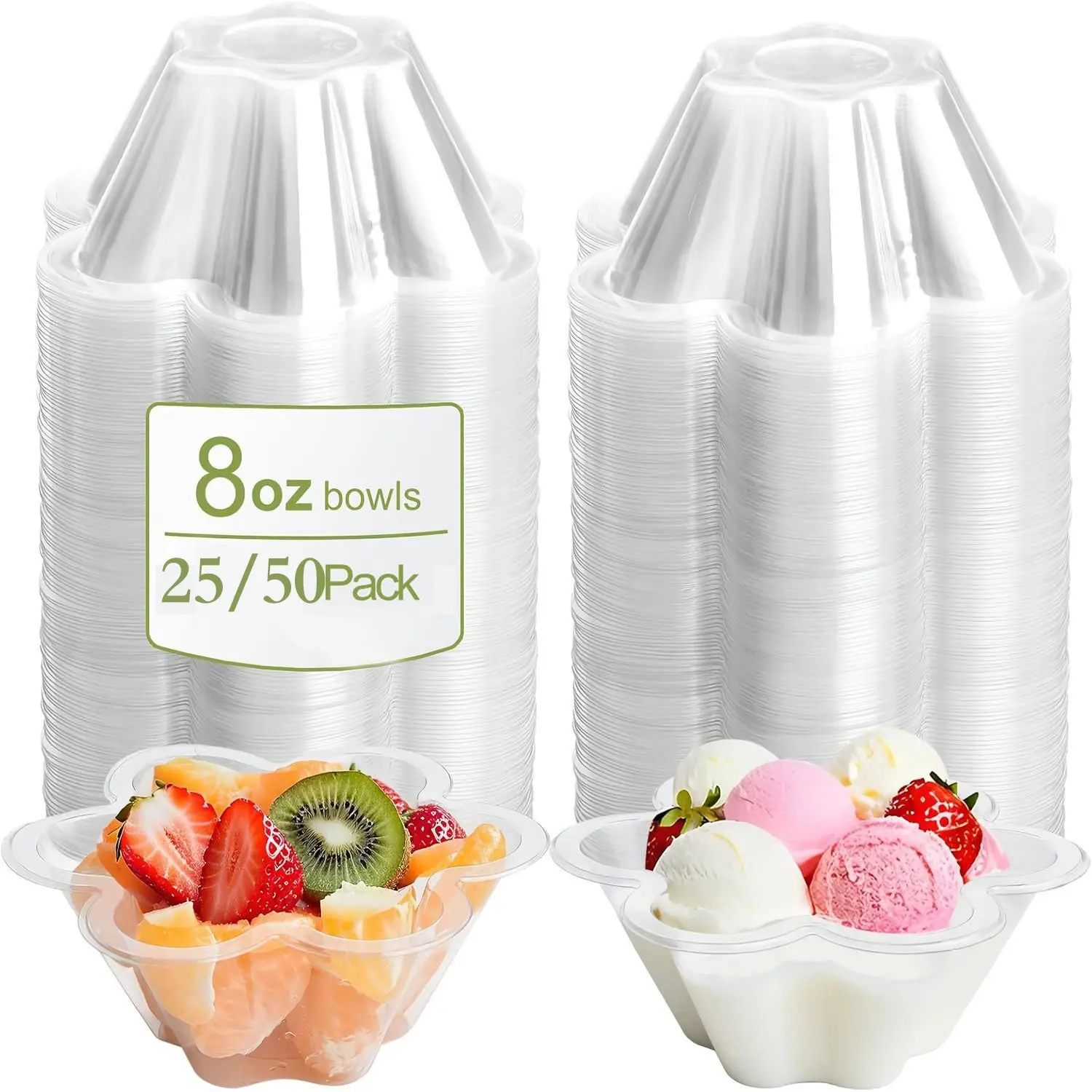 25/50pcs Transparent Bowls & Ice Cream Cups for Desserts, Individual Dessert Cups, Parfait Party Cup, Parties, Weddings, Clear Plastic Disposable Serving Dishes, Flower-Shaped Base, Outdoor Use, Disposable Parfait Cups