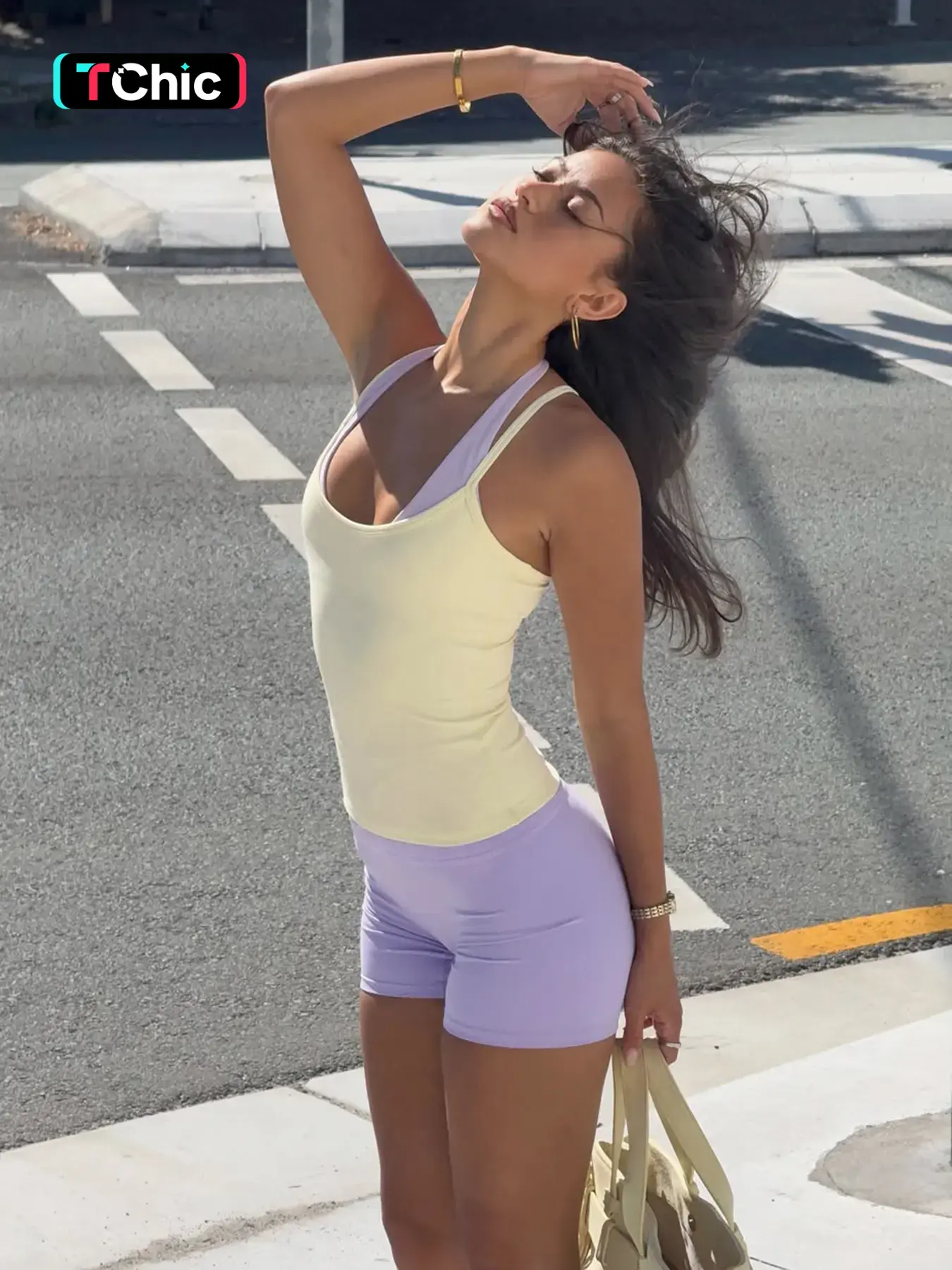 Fashion Sporty Crop Top Set for Women, Sleeveless Patchwork Knit Vest & Short Pants, Summer Casual Fitness Riding, Fitness Shorts Set