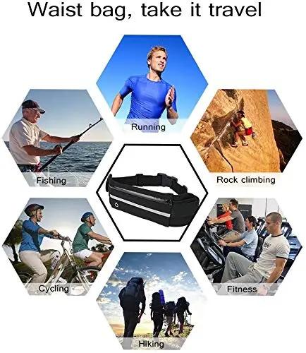 Running Waist Pack: Unisex Sports Fitness Belt for Marathon & Jogging. Features a phone pocket and storage for essentials like IDs, keys, and headphones. A must-have outdoor gear for running and hiking.