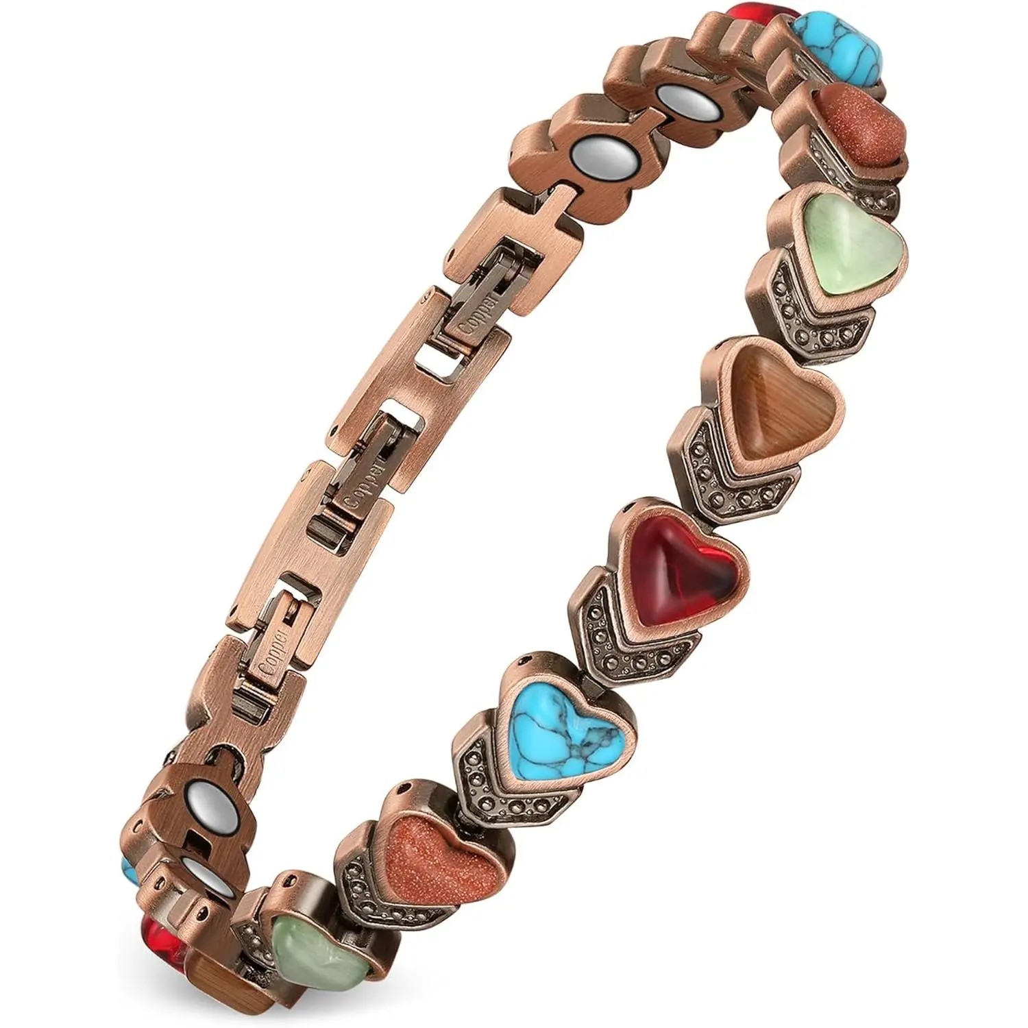 Women's Fashionable Antique Bronze Bracelet, Super Strong Magnetic Bracelet, Equipped with 3800 Gauss Magnets and Natural Turquoise and Gemstones, Relieves Joint Pain and Stress, Adjustable, Jewelry Gift