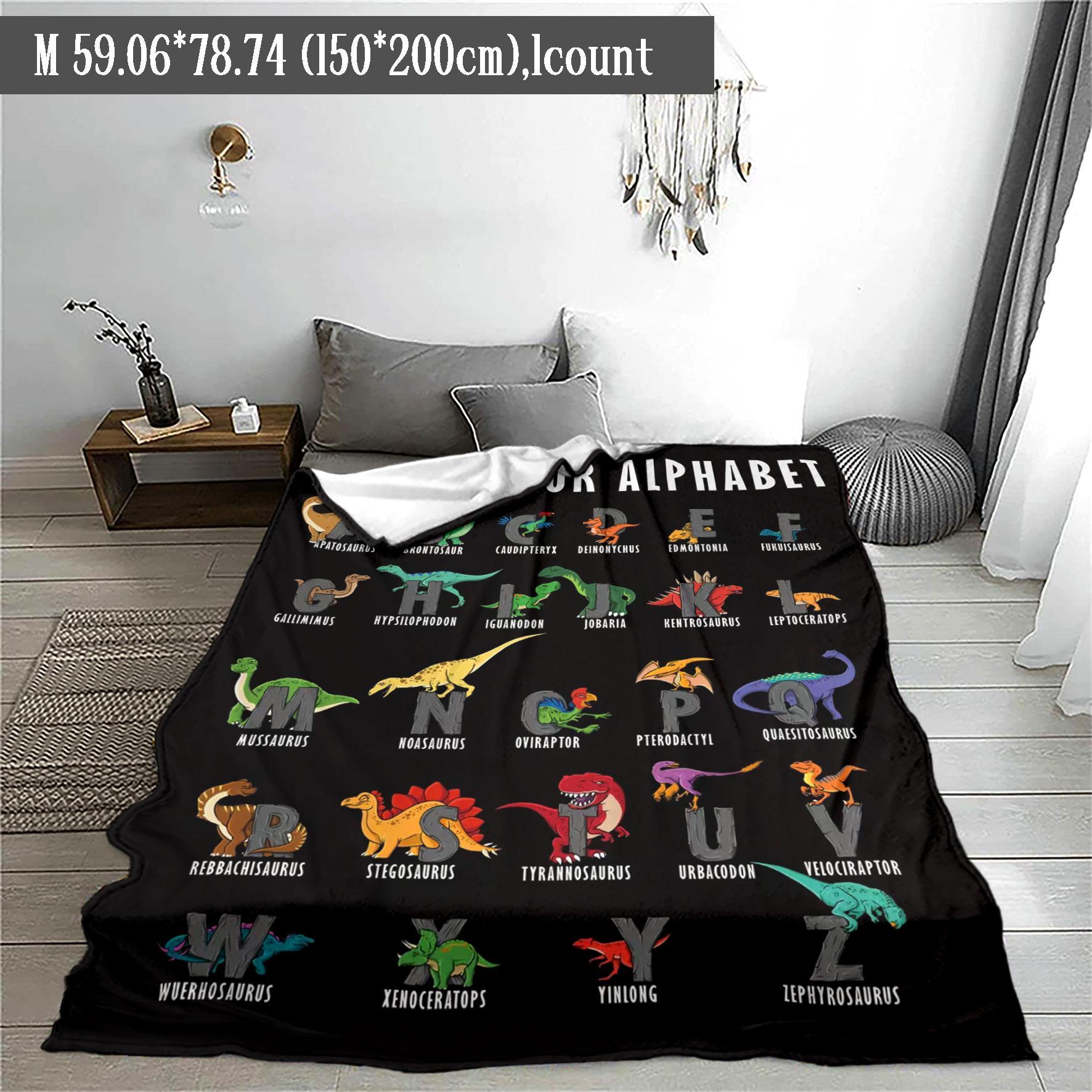 Dinosaur Alphabet Pattern Blanket, 1 Count Soft  Air-conditioned Room Throw, Warm Nap Blanket for Home Office Travel Camping