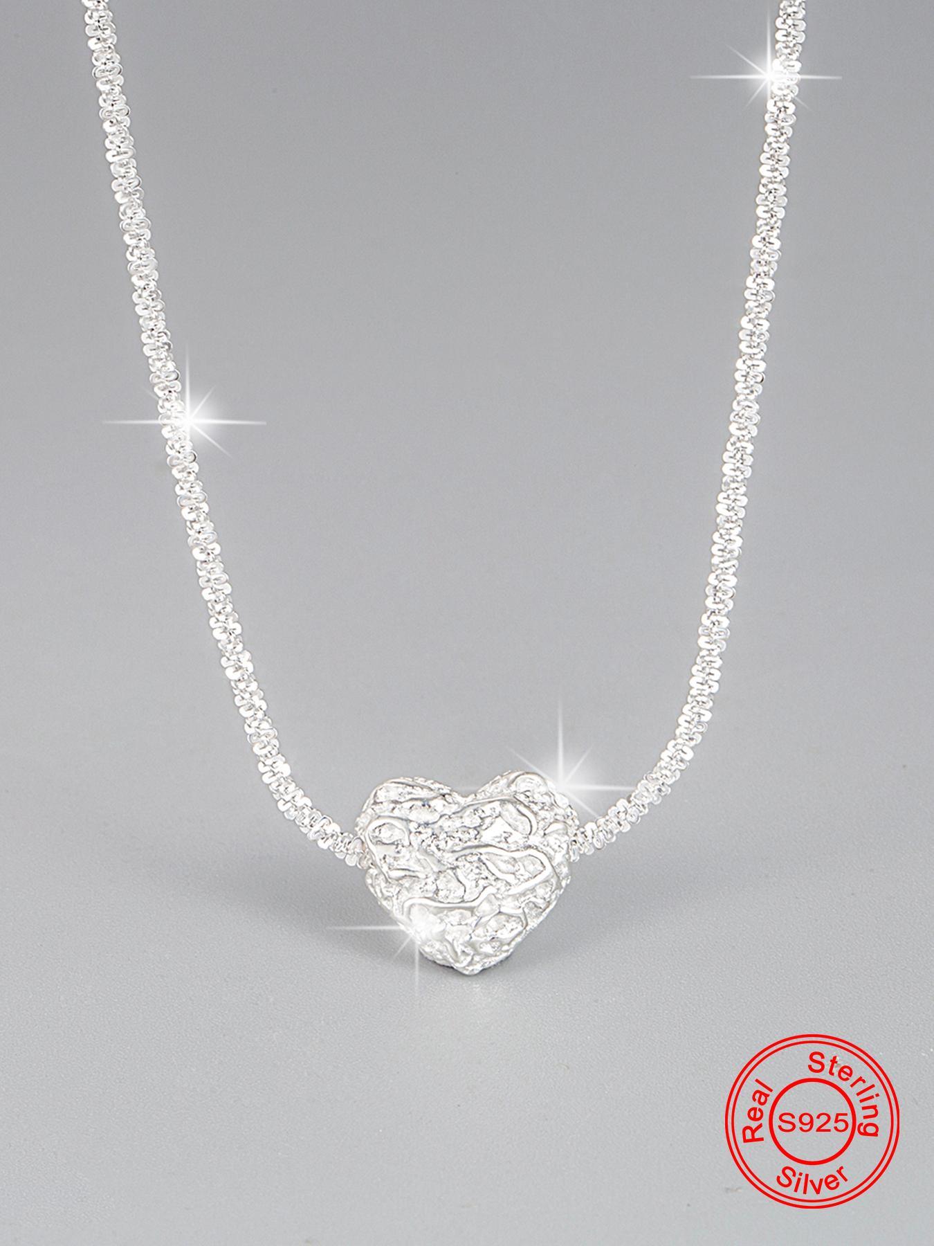 925 Sterling Silver Heart Shaped Pendant Necklace for Women, Fashion Jewelry for Party Clothing Decor, Trendy All-match & Exquisite Jewelry for Birthday Gift, Heart Design Necklace