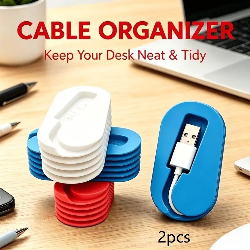 2-Pack Portable Cable Organizer, Desktop & Travel Wire Management, Reusable Charging & Earphone Cord Holder, Fits iPhone C-Type Cable
