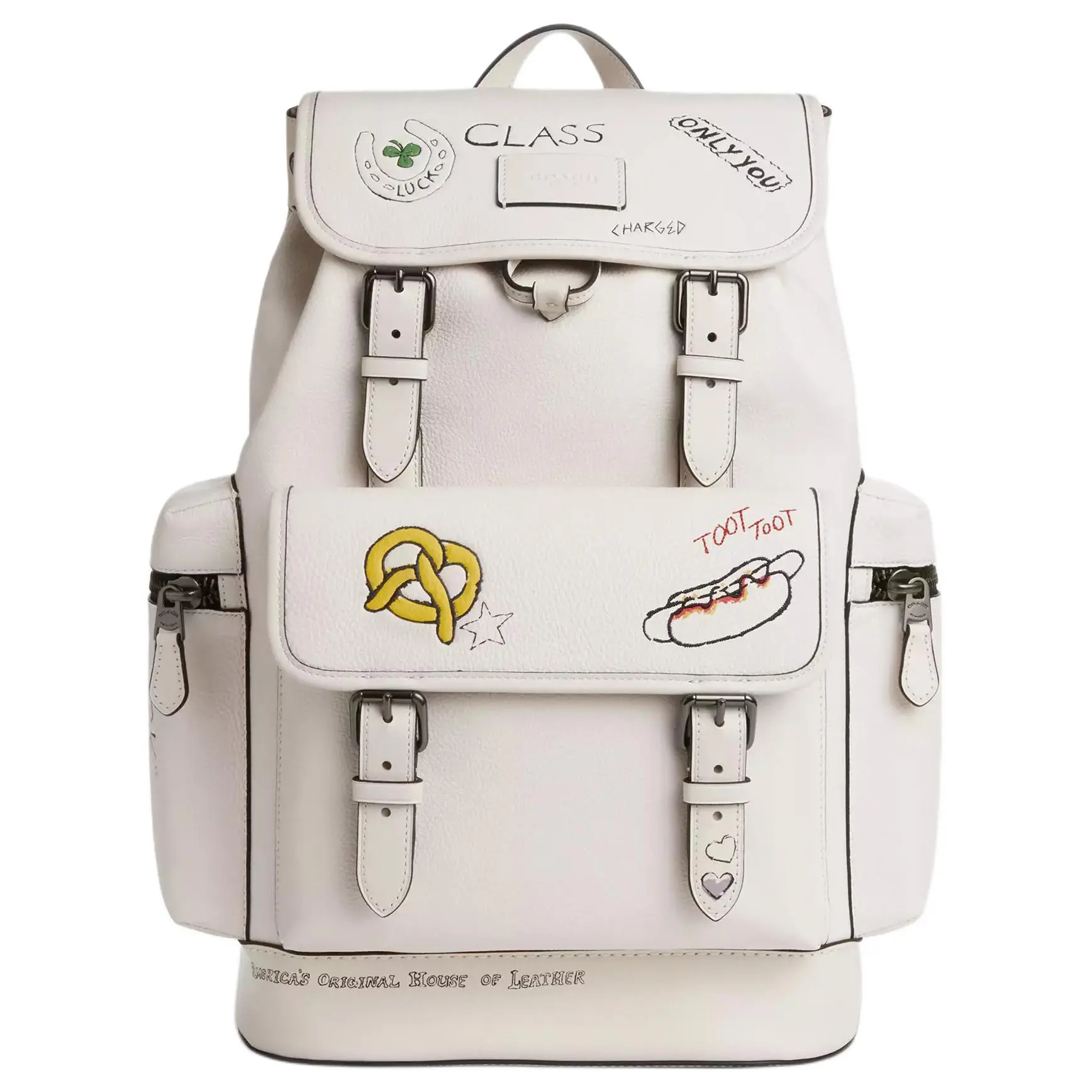 COACH Sprint 29 Leather Backpack for Men – Sketch Logo Print, Chalk White