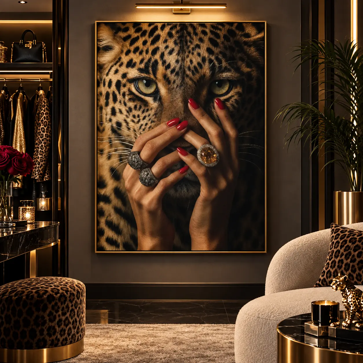Vintage Leopard Cheetah Canvas Wall Art Print, Feminine Glam Aesthetic Poster, Luxury Animal Pattern Artwork, Preppy Girl Decor for Bedroom, Living Room, Dorm & Apartment, Chic Gallery Wall Accent, Fashion Inspired Gift for Women