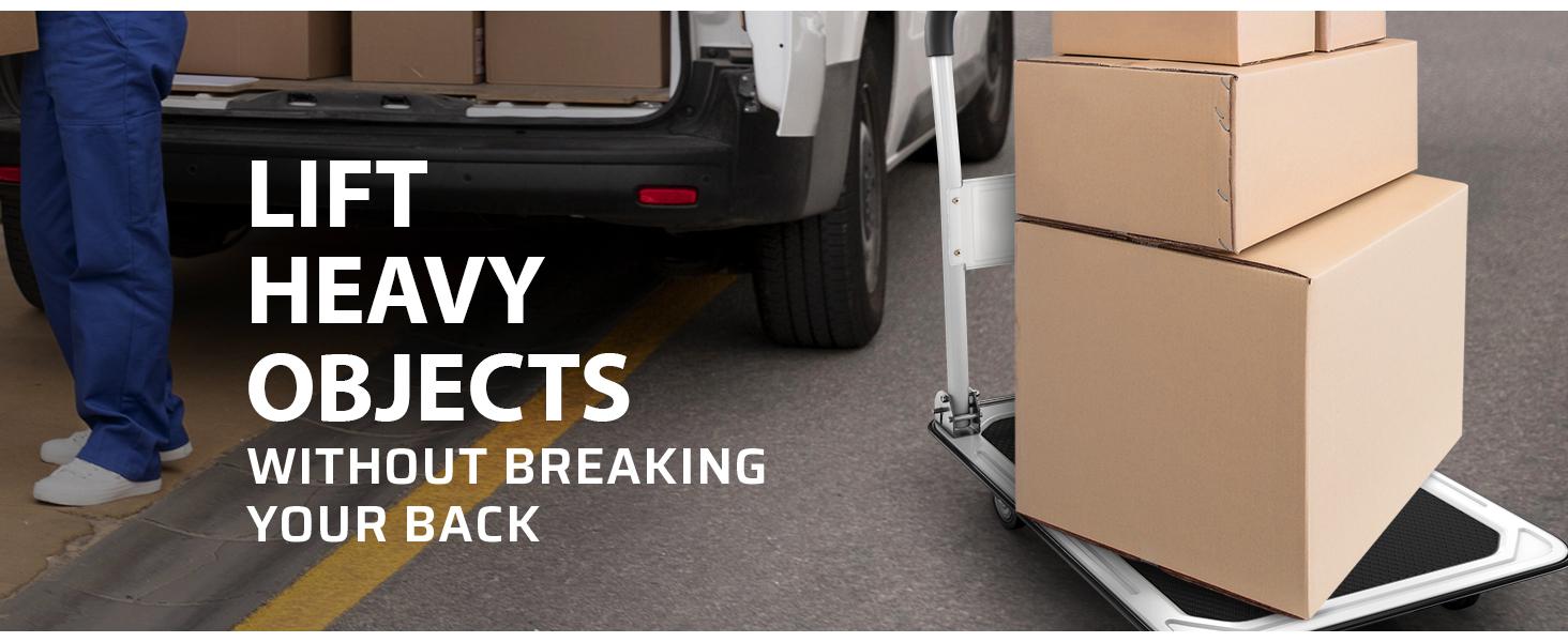 Heavy Duty Foldable Push Cart Dolly |   330 lbs. Capacity |   Upgraded Collapsible Hand Truck Folding Platform with Swivel Wheels |   Flat Bed Moving Wagon |   Space Saving Push Handle (Blue)