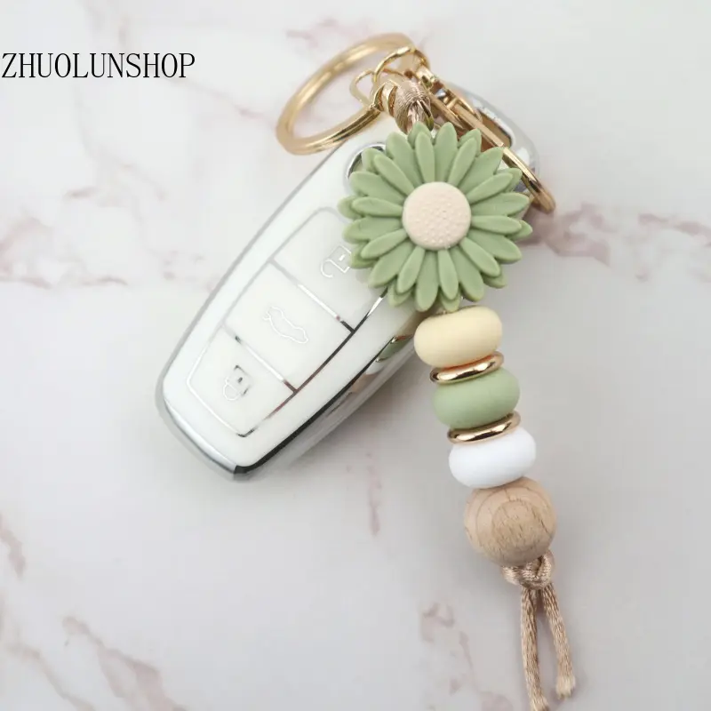 Silicone Bead Key Charm| Cottagecore Soft Girly Summer Floral Viral Bag Staples, Cute Sunflower Decor Versatile Silicone Beaded Key Pendant, Lightweight Portable Ornament For Car Keys Wallets Backpacks, Trendy All-Scene Decor & Sweet Floral Birthday Gift