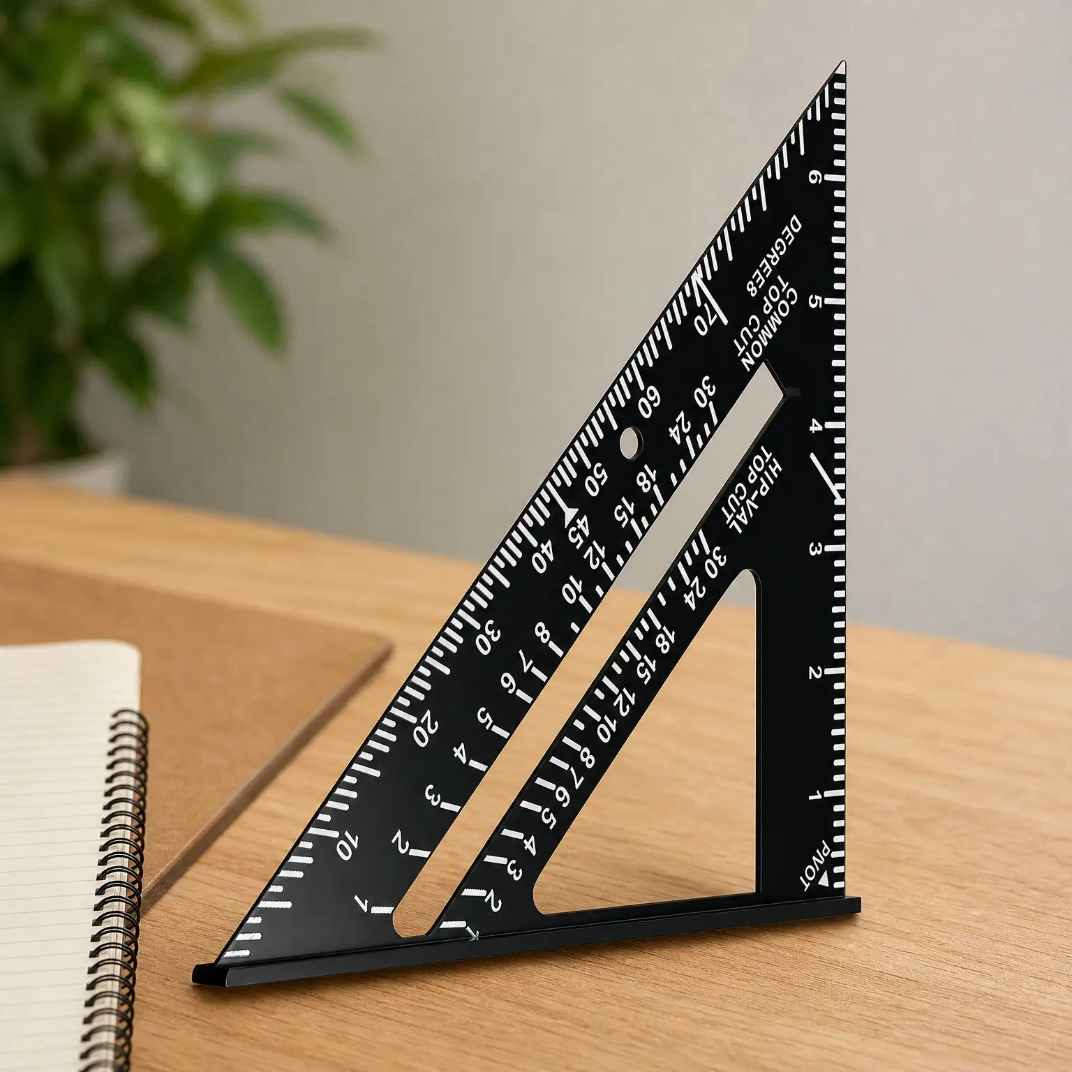 7-Inch Die-Cast Aluminum Triangle Rafter Square - Carpenter Square with Permanent Laser-Engraved Scales, Thickened Body & Wide Base for Angle Measuring and Layout Marking