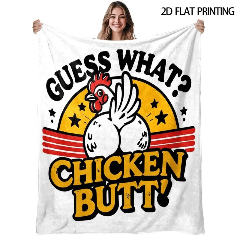 1pc, Guess What It Is - a Chicken Butt! Flannel Blanket, Camping Blanket, Nap Blanket, for Outdoor Camping, Soft, Retro Cartoon Style, Suitable for Home, Travel, Beach, All-Weather Use, Birthday Gift, Outdoor Camping Blanket
