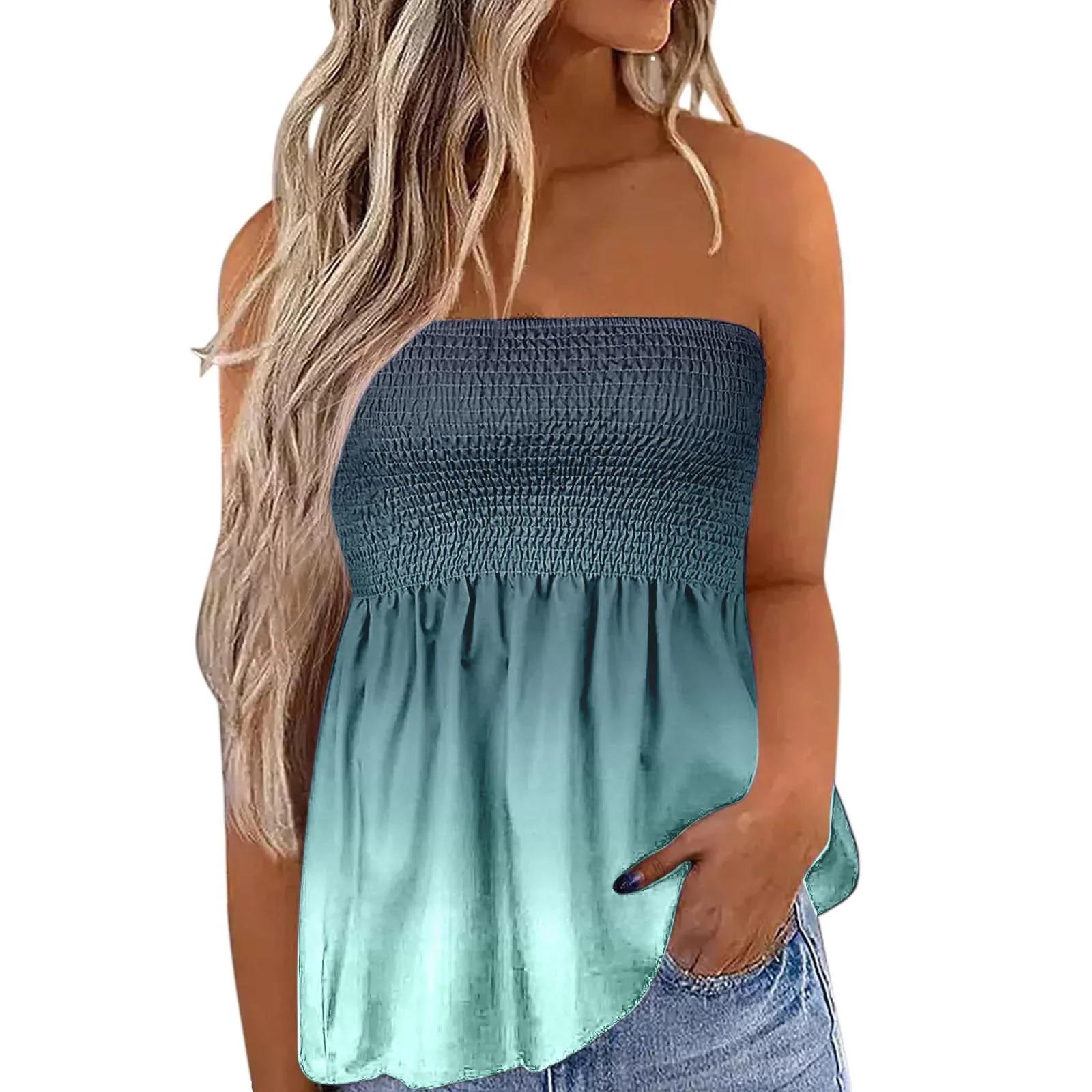 2025 New Women's Fashion Clothing Independence Day Printed Tube Top T-shirt for Women Flowy Strapless Tube Top Blouse