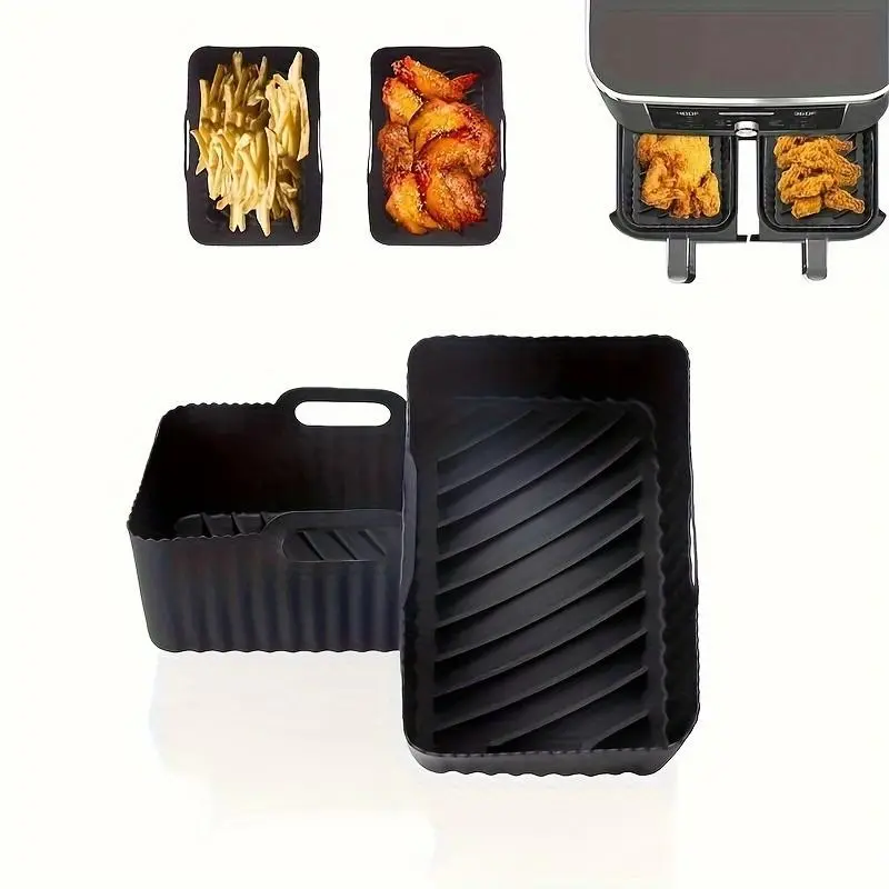 2Pcs Ninja Foodi Dual Zone Air Fryer Accessories, Kitchen Silicone Air Fryer Liners for Ninja Foodi Air Fryer AF300UK,Reusable Silicone Dual Basket Air Fryer Liner 7.6L, Black and Grey