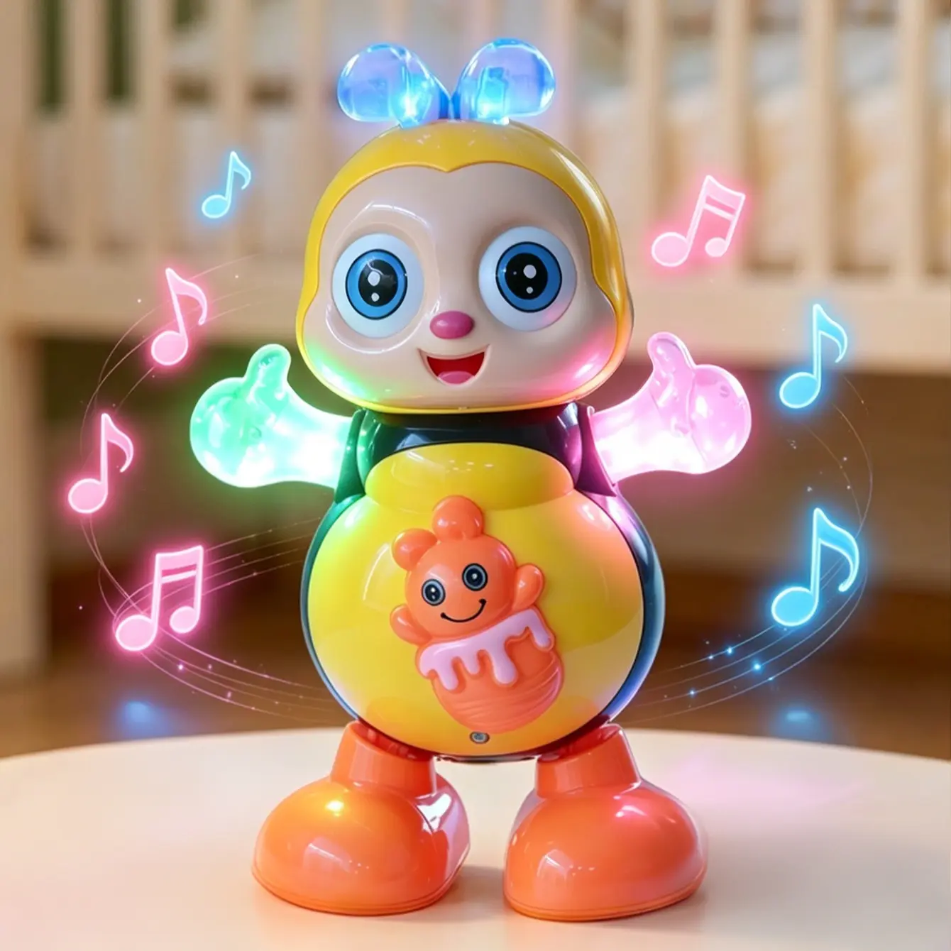 Dancing Bee Toy with Musical Light Up, Music LED Lights and Walking Twisting Body, Interactive Preschool Sensory Learning Toy, Cute Play Bee Toys for Babies, Toddlers and Kids