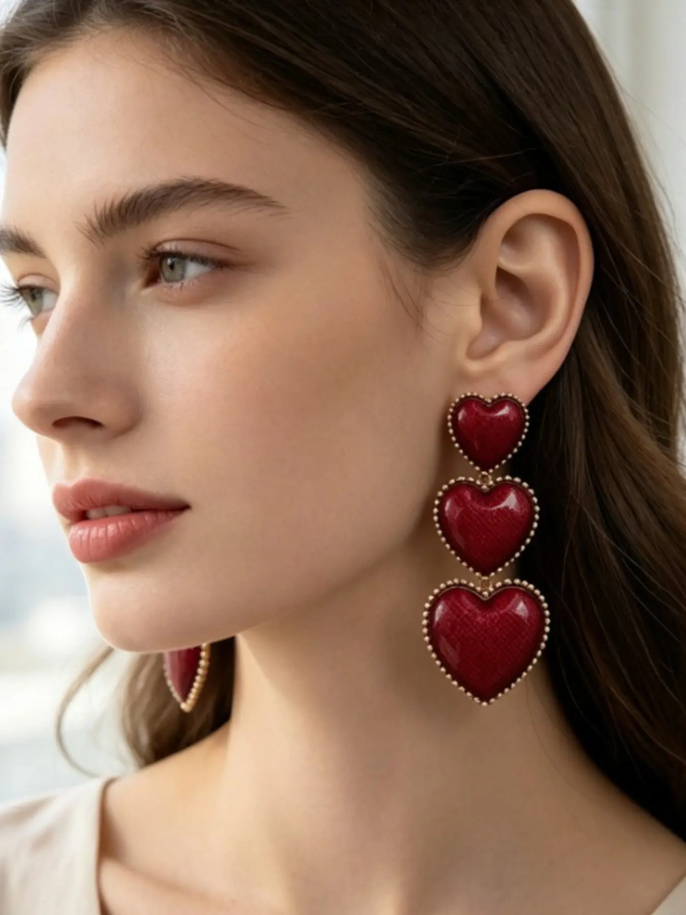 Fashion Heart Earrings, Peach Heart Valentine's Day Jewelry, Vintage Style Ear Rings, Perfect Gift for Loved Ones, Unique Accessory