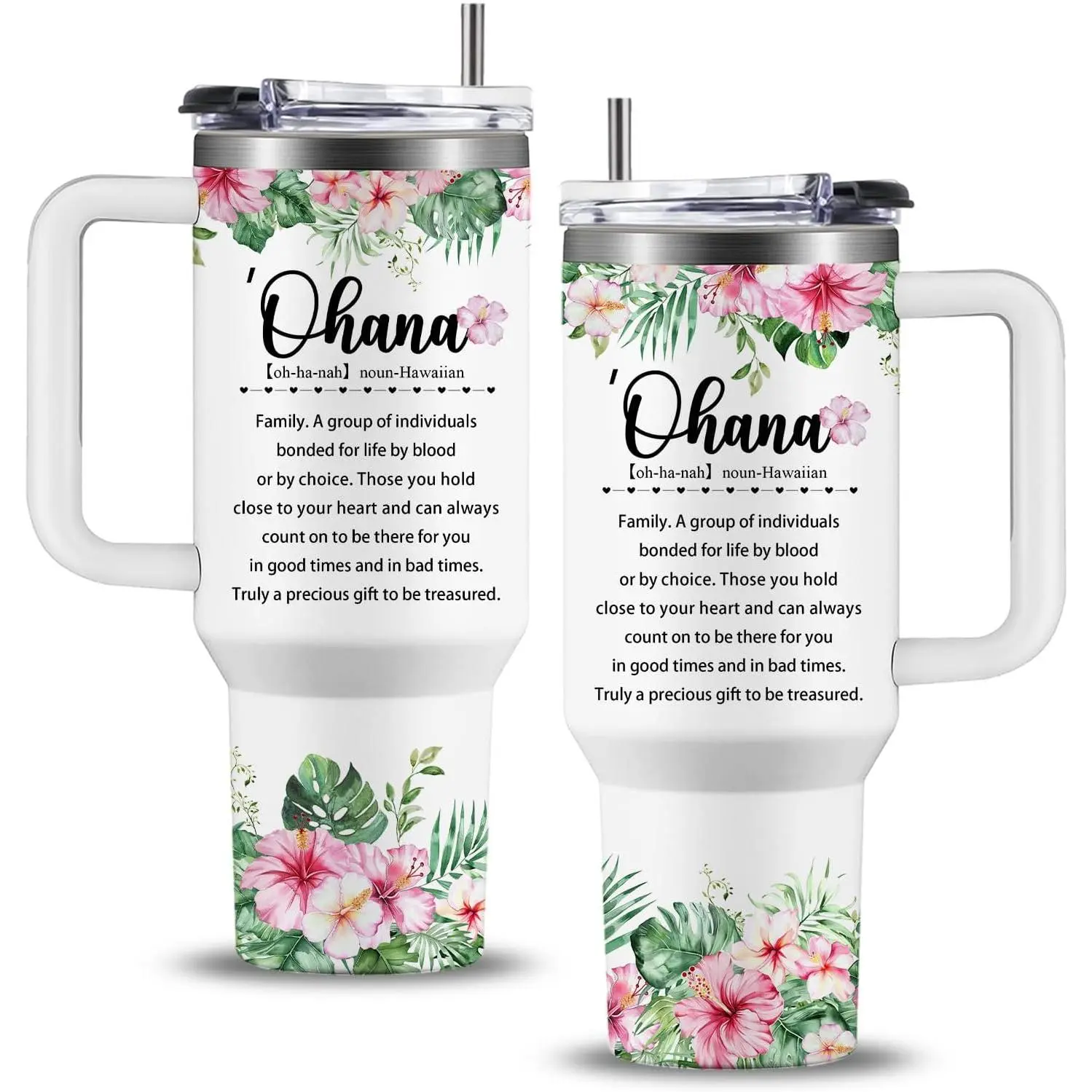 Hawaii Gifts Tumbler 40oz with Handle, Summer Hawaiian Gifts for Women, Hawaiian Tropic Ohana Coffee Cup, Christmas Birthday Appreciation Hawaii Gift for Aunt Sister Grandma Friends Colleagues