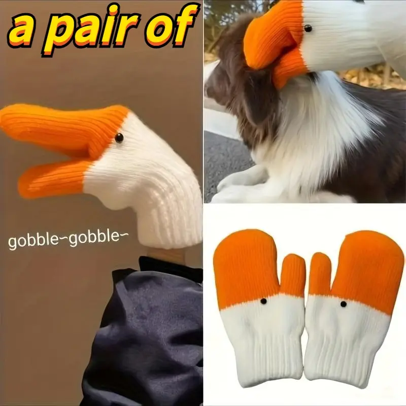 Fun, cute handmade goose gloves, Thermal insulated gloves for women, thickly lined for warmth, perfect as a gift for couples, Animal theme, comfortable winter wear, soft fabric, novelty, knitted, gift, Hand Cover, Silly Goose Gloves