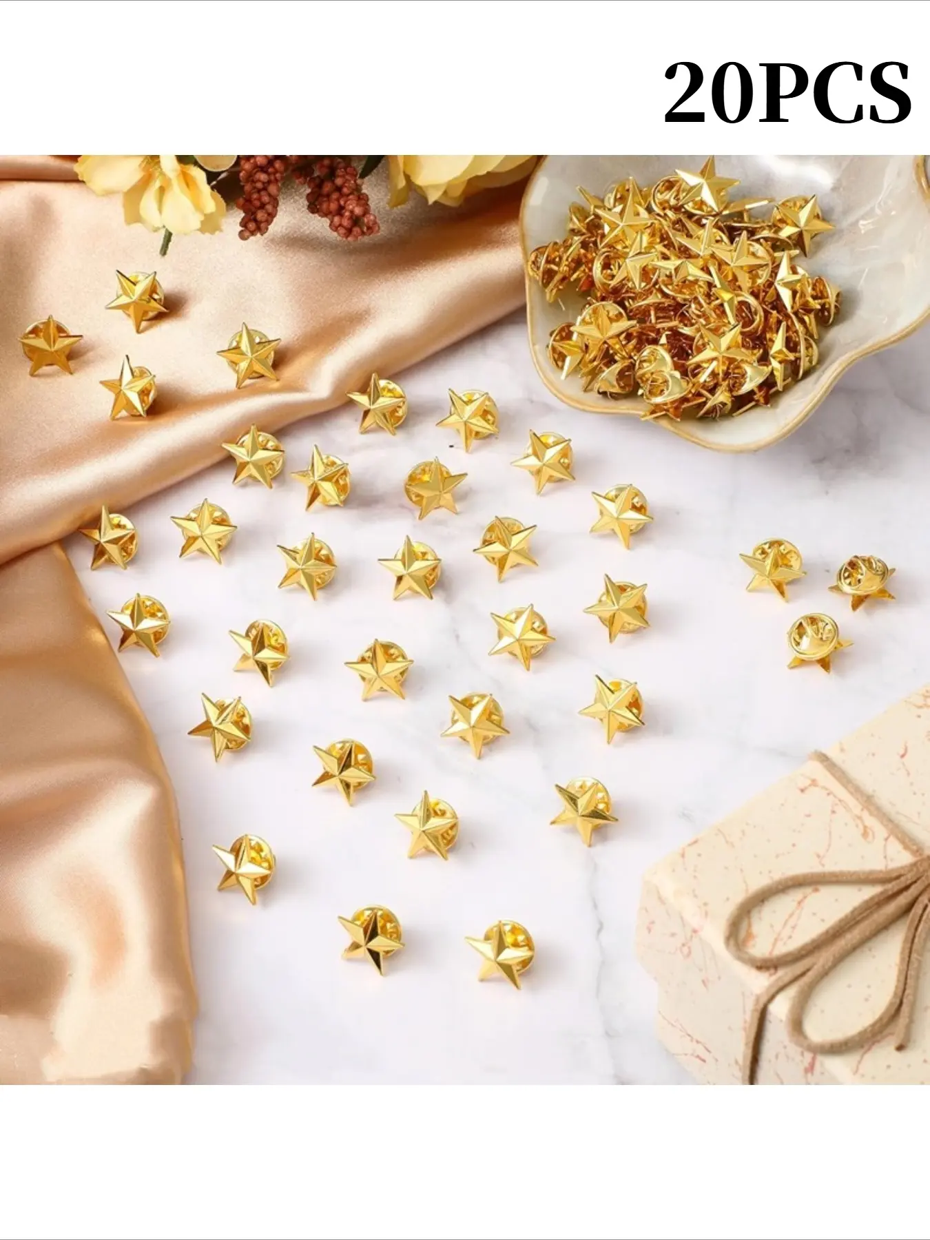 20pcs Gold & Silver Star Lapel Pins - 3D Metal Star Brooches for Backpacks, Uniforms & Clothing. Patriotic Award Badges for Independence Day, Memorial Day, Labor Day & US 250th Anniversary. Perfect Recognition Gifts for Students, Veterans & Teams.