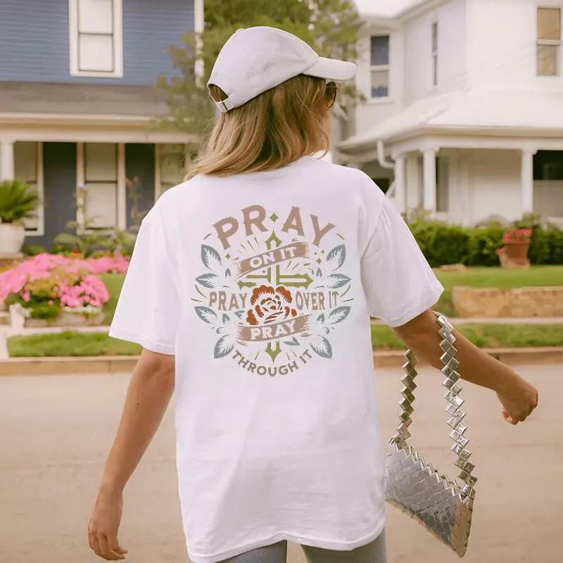 Women's Floral & Letter Print Drop Shoulder Tee – Casual Half Sleeve Round Neck T-Shirt for Summer, Daily Wear Top