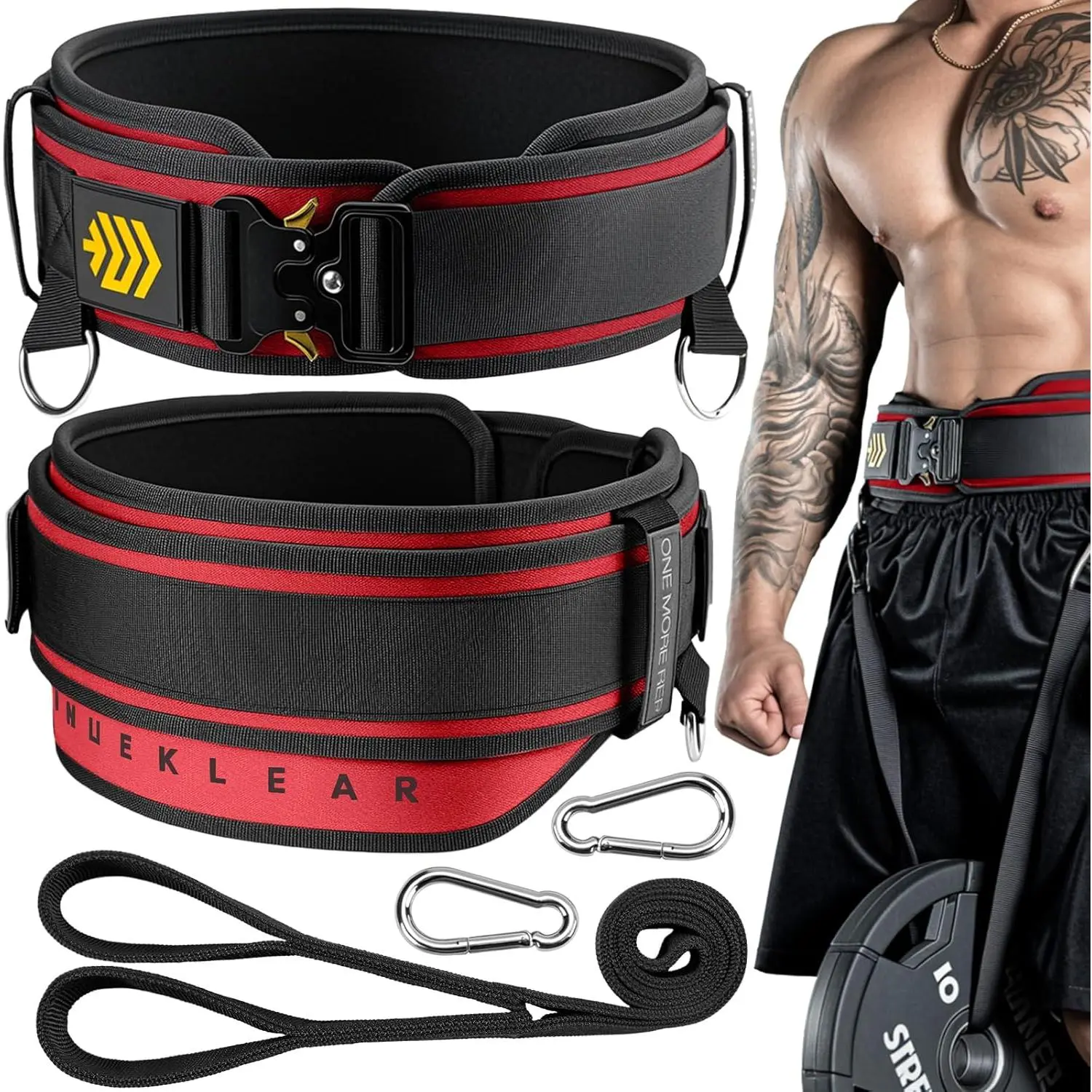 2-in-1 Weightlifting Belt & Dip Belt with 36.7 IN Rope, Double-Layer Weight Lifting Belts, Powerlifting Gy Weighted Belt for Pull Up Squat