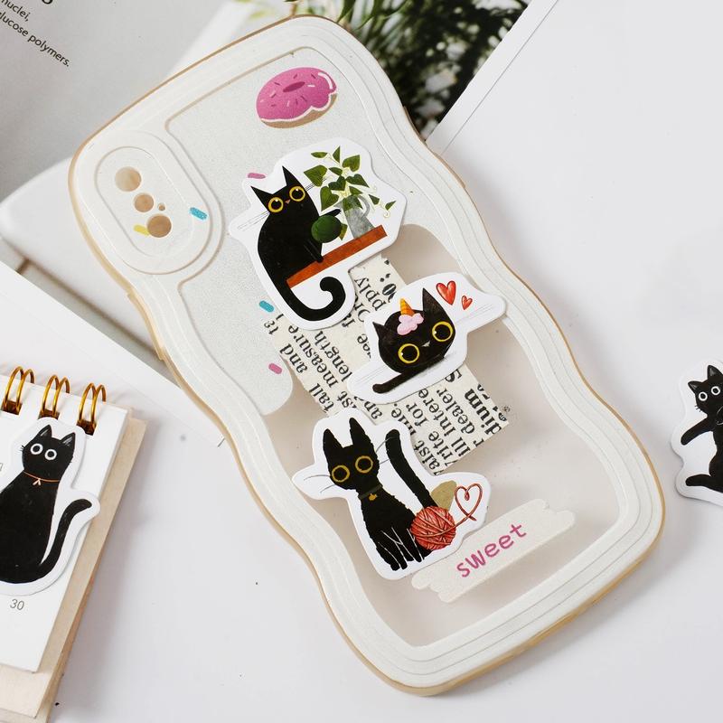 46 Sheets Cartoon Black Cat Stickers, Cute Pet Handbook DIY Stickers, Collage Student Gift, Sticker Cards