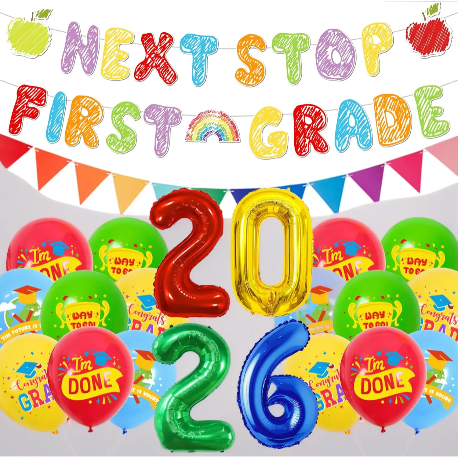 Glitter Kindergarten Graduation Banner Kit (Class of 2026) - Complete Set with Balloons, Honeycombs, Easy-Hang Decor for Kids' Moving Up Ceremony