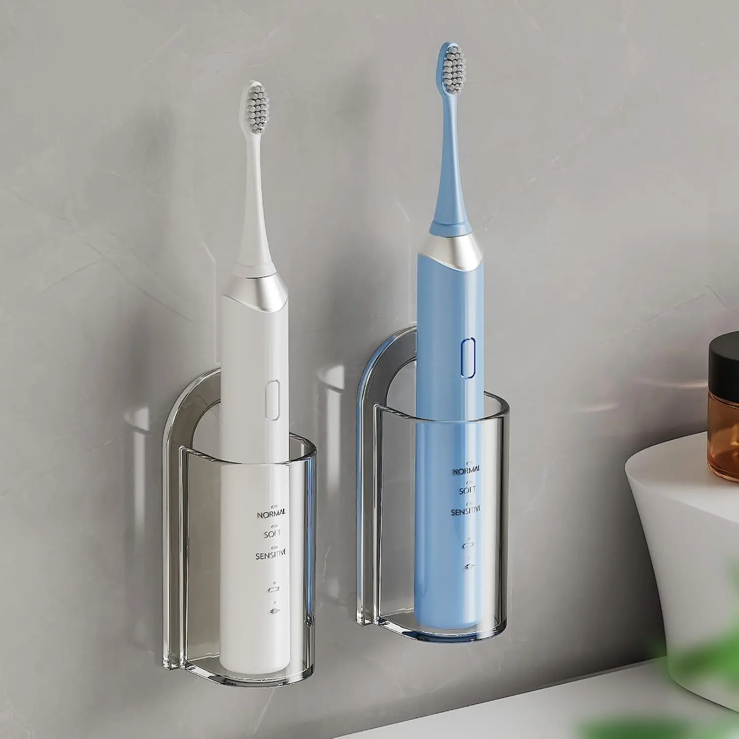 Holders, Wall Mounted  Brushing Holder for Bathroom, Self Adhesive  Organizer Space Saver (2Pcs Clear)