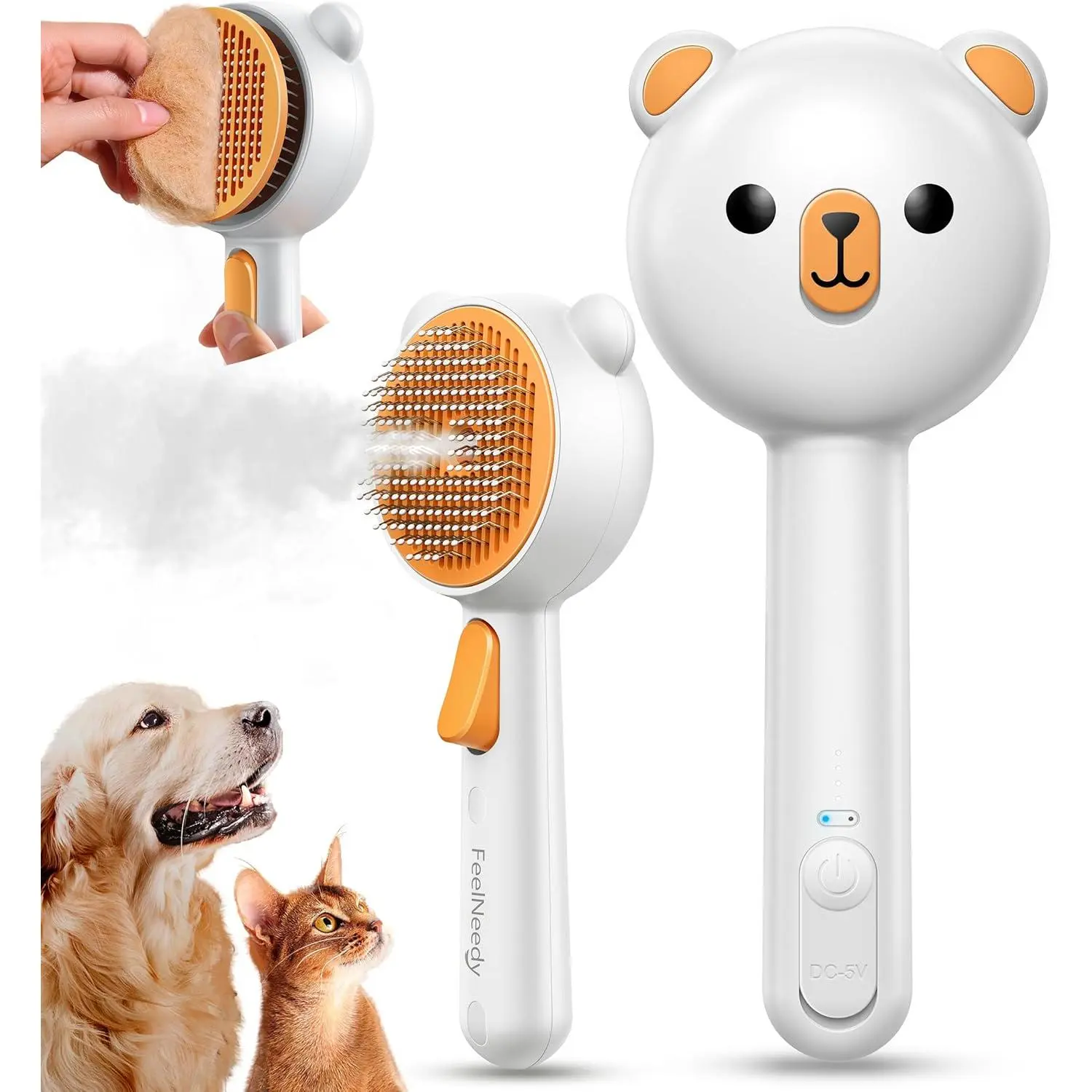 Pet Steam Brush for Dogs & Cats, Brushes for Indoor Cats with Release Button, Undercoat Removal Grooming brush, Dual Spray USB Rechargeable, Dog Brush for Shedding for All Long- and Short-haired Pets