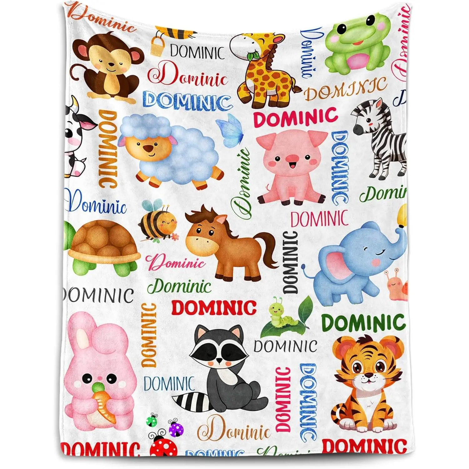 Custom Name Animal Print Double-Sided Flannel Fabric Polyester Blanket - US-Printed, Soft Breathable, Cozy Warm Multi-Size Home Bedding Throw, Baby Shower Gift for New Parents
