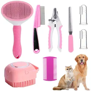 8pcs/set Cat And Dog Brush Grooming Set, Pet Self Cleaning Brush with Pet Nail Clipper And File Flea Dog Comb Pet Bath Brush Pet toothbrush