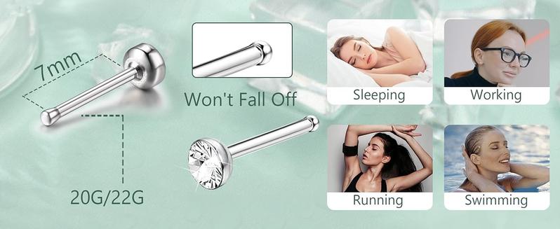 Diverse 60/120 Pcs Colorful Versatile Piercing Pin For Women Men Straight L Shaped Nose Studs Rings Piercing Pin Body Jewelry 20G-22G 1.5/2/2.5mm Stainless Steel Fashionable Body Jewelry Perfect Jewelry Shining Zirconia for Christmas Gift