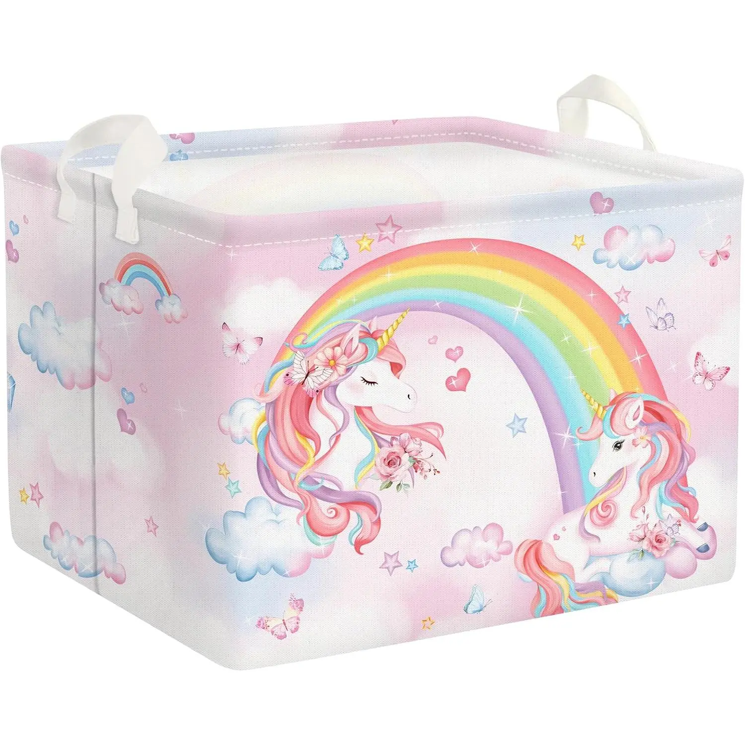 Unicorn  Storage Basket Foldable Girl Laundry Hamper, 36L Heart | Rectangle Clothes Book   Organizer Bin, Playroom Bedroom Bathroom,  Rainbow  Decor Basket
