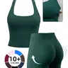 Women's Yoga 2-Piece Set, Breathable Sporty Halter Top & High-Waisted Seamless Butt-Lift Shorts, Plain Color Athletic, Seamless Sportswear, Seamless Yoga Outfits, Yoga Active Wear