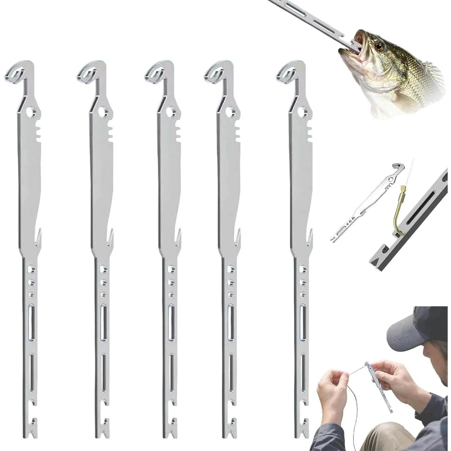 5/10PCS 6-in-1 Stainless Steel Fishing Multi Tool Hook Remover and Knot Tyer| Quickly Fish Hook Remover Tool for Freshwater and Saltwater Bass Trout Catfish Salmon for Freshwater & Saltwater