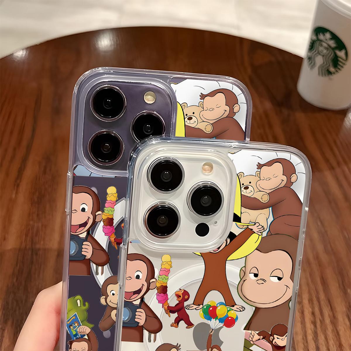 Curious George Monkey Design Clear Wireless Charging Protection Shockproof Slim Magnetic Phone Case For iPhone 17 16 15 Pro Max 14 13 12 11 Plus Air