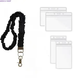 3 Pack Elastic Hairband Style Lanyards for Work ID Badge, Expandable 17.5-30 Inch Lightweight Fabric Side Lanyards, Hypoallergenic Strap with Swivel Metal Base & Sturdy Spring Buckle