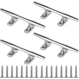 Stainless Steel Boat Dock Cleats 4"/5"/6"/8"/10" Open Base, Marine Grade 316 SS, Rope Cleat, Tie Down, Mooring Accessories with Screws for Boat, Pontoon, Yacht, Deck