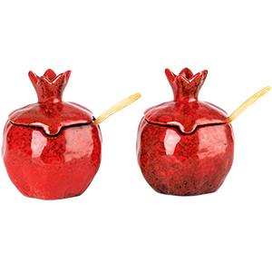 Salt Cellar 2 PCS Ceramic Pomegranate Shaped Salt Bowl With Lid and Spoon