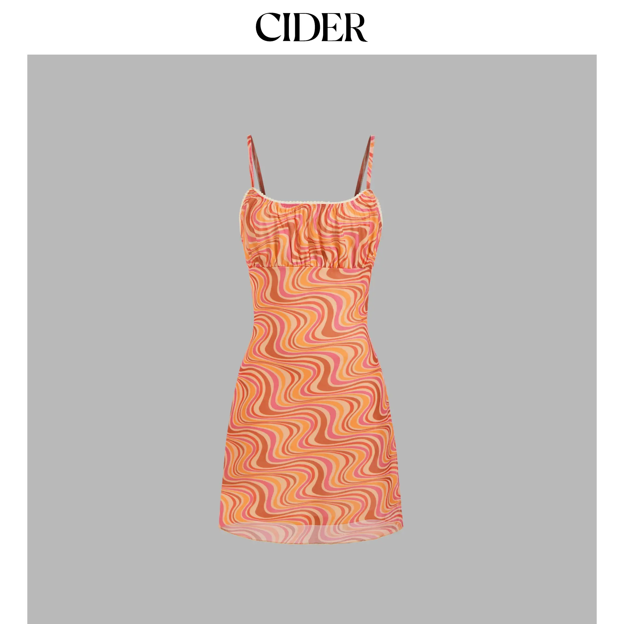 Cider [size 0-10] Mesh U-neckline Wave Stripe Mini Dress SohoChic