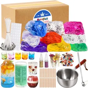 Blingfun Jelly Candle Making Kit,9pcs Gel Wax -7 Colors Candle Making kit,Includes Wax Wicks Wick Stickers,Wooden Wick Holders and More,DIY Starter Candle Making Kit 2.8LB/45oz