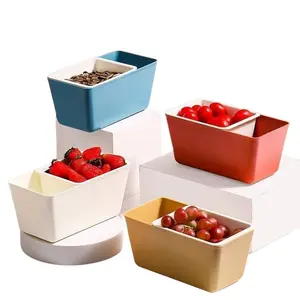 4-Pack Home Lazy Dual-Layer Pistachio Storage Box, Square Draining Fruit Tray, Candy Snack Dried Fruit Organizer, Household Essentials