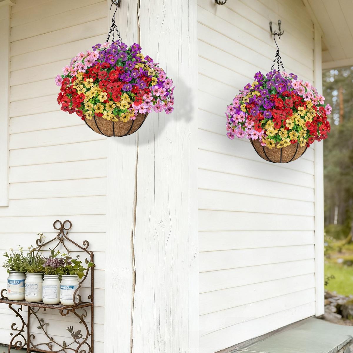 Violet artificial bouquet, purple roses, artificial flowers, artificial eucalyptus, fake flowers, decorative DIY hanging basket