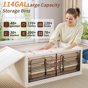 Collapsible Multifunctional Storage Bins，Foldable Storage Bins with Lid, Magnetic Doors & Lockable Wheels,Stackable storage Boxes for Living Room,Office, Kitchen, Dorm jewelry
