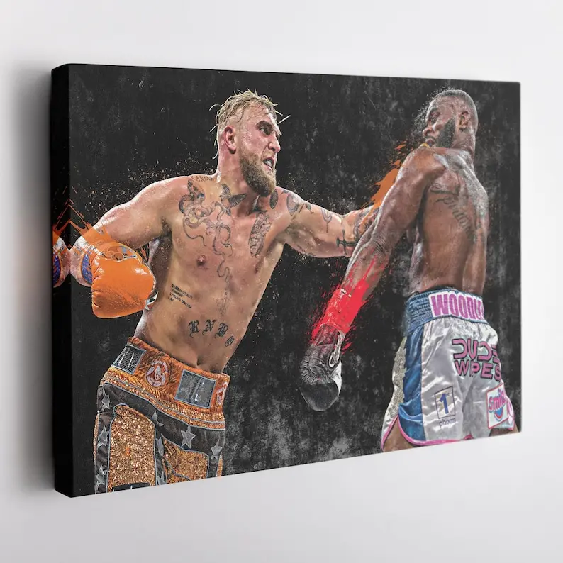 Jake Paul vs. Tyron Woodley Canvas Print - The Boxing Showdown Wall Art, MMA, Boxing Decor for Home & Man Cave, Framed Poster