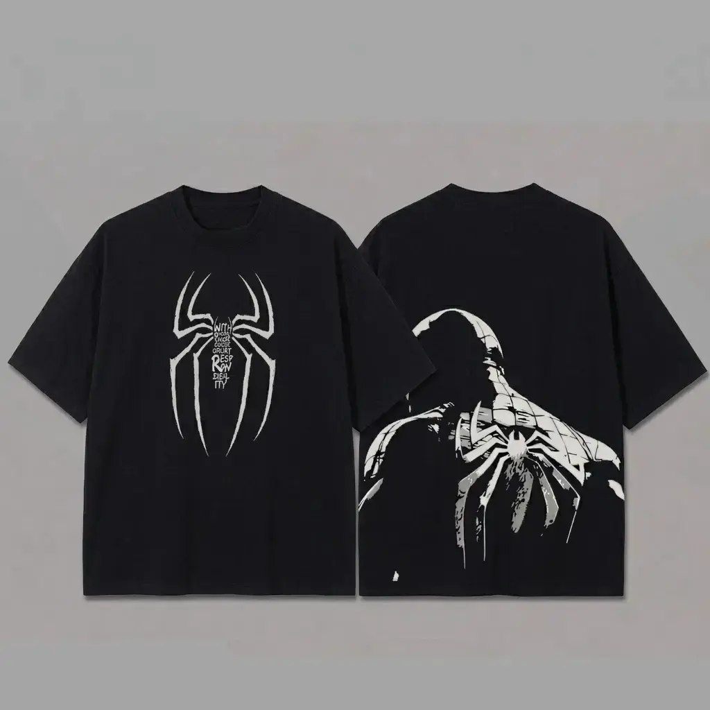 Spidey Inspired Oversized Black Graphic T-Shirt, Vintage Movie Actor Fan Tee, The Peter Shirt, Y2K Comic Style Streetwear Top, Black Cotton Unisex Tee, Retro Superhero Inspired Shirt, Gift for Movie Fans