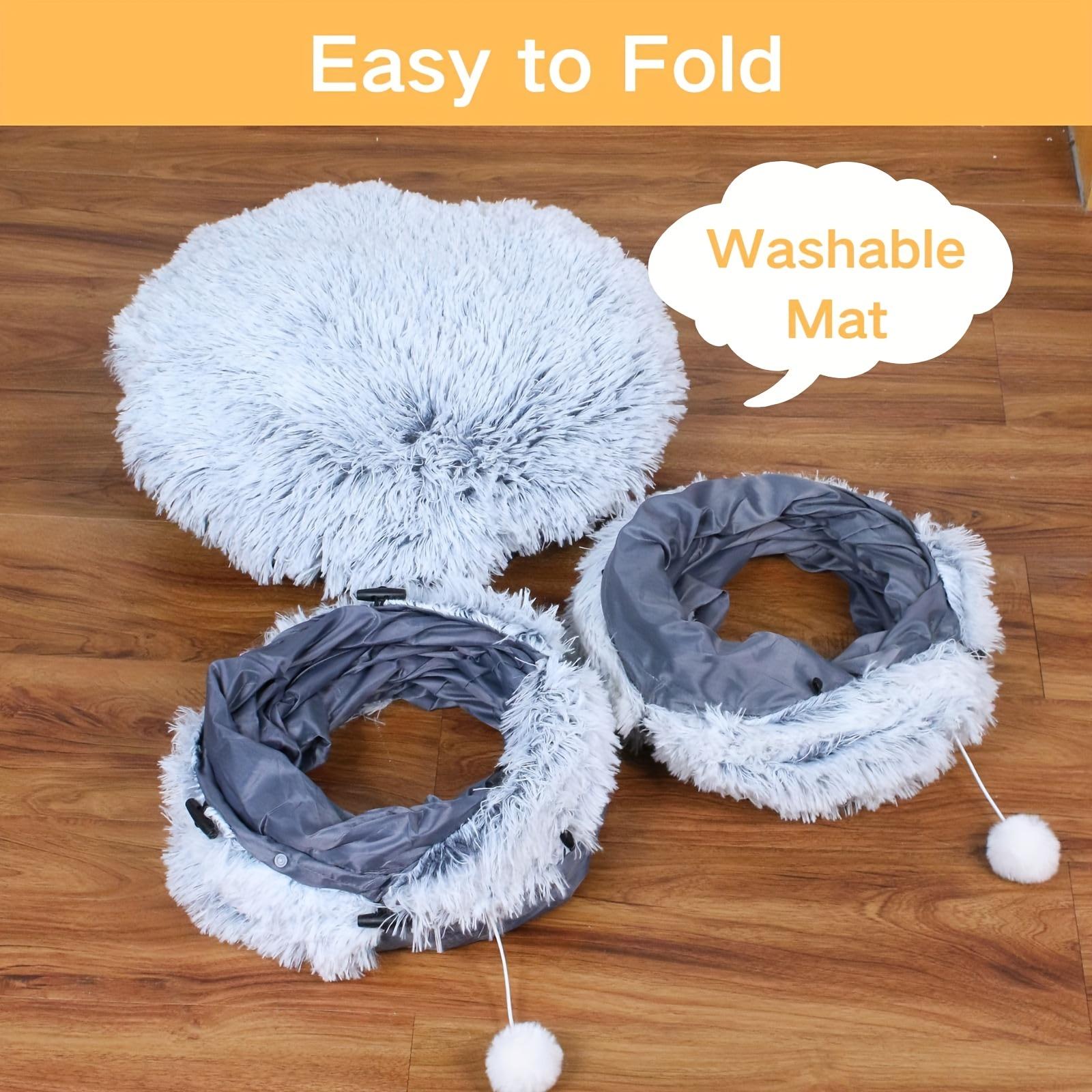 Christmas Gift Cat Tunnel with Cat Bed, Suitable for Indoor Cats, Soft Plush Peeping Cat Hole, Donut Tunnel, Multi-functional Cat Amusement Park Toy Hiding Place, Suitable for Small, Medium And Large Cats, Kittens, Rabbits, with A Pet Scarf