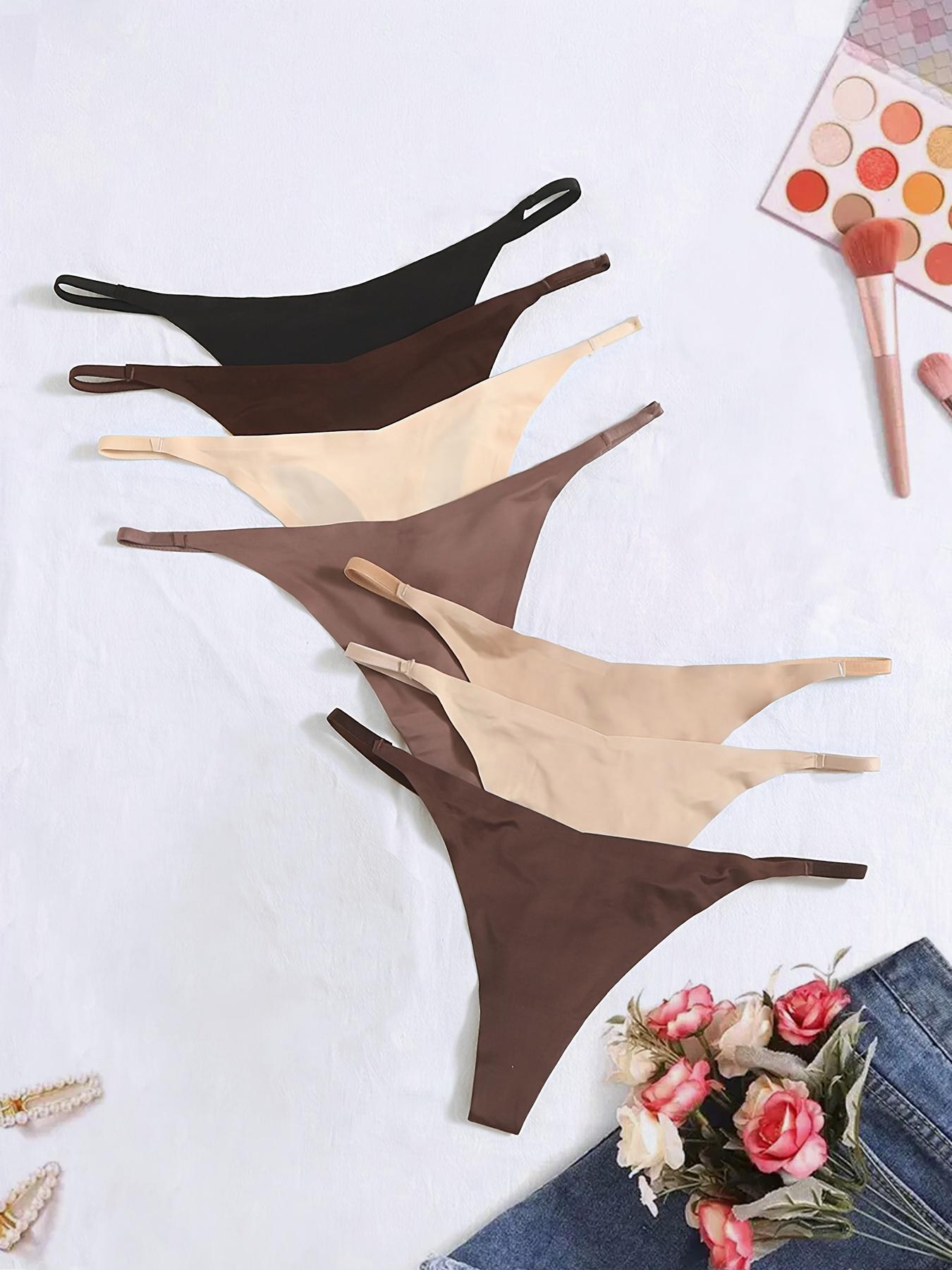 Women's Solid Seamless Thong Panties, 7/12 Counts Soft Comfy Breathable Drop Waist Knicker for Daily Wear, Women's Underwear for All Seasons