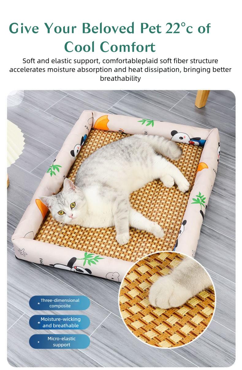 Cool Your Pet Naturally!Rattan Cooling Mat, Ice Silk Surface, Non-Slip, Anti-Scratch, for Crates, Sofas & Travel