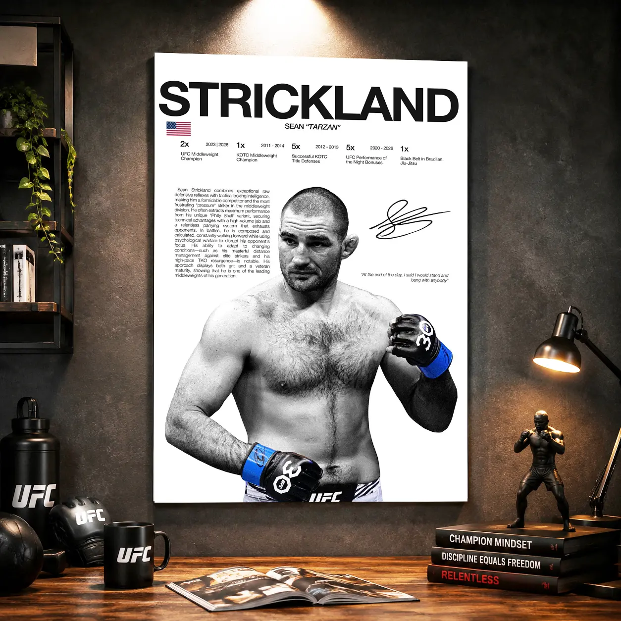 Sean Strickland UFC Canvas Wall Art Poster - MMA Fighter Middleweight Champion Title Fight Print, Multi-Size Home Decor for Bedroom, Combat Sports Gym Man Cave Accent, UFC Fan Gift with Secure Packaging