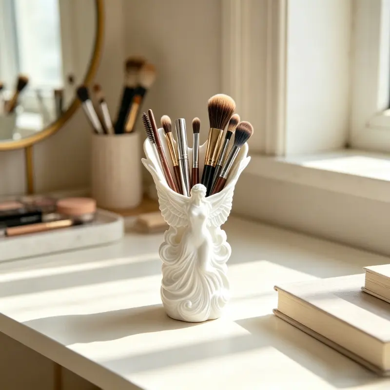 Angel Wings Artistic Makeup Brush Storage Bucket, Cosmetic Organizers, Multifunctional Desktop Vase, Home Art Decoration, Desktop Ornament, Dressing Table Dried Flower Decoration, Office Desk, Holiday/Birthday Gift
