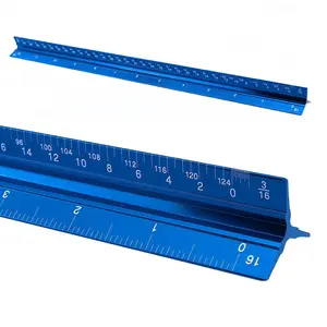 12" Aluminum Triangular Architect Scale, Laser-Etched Imperial Engineering Ruler for Students, Architects & Engineers, Blue